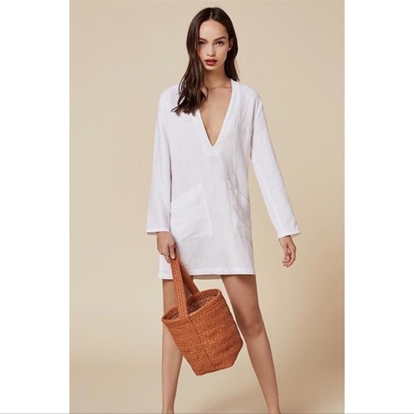 REFORMATION Caftan Shift Dress In White - Picture 3 of 7